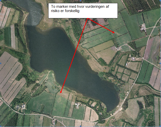 Figur 2. Forskellig risiko for fosforpåvirkning af sø. Luftfoto, DDO2008, COWI.